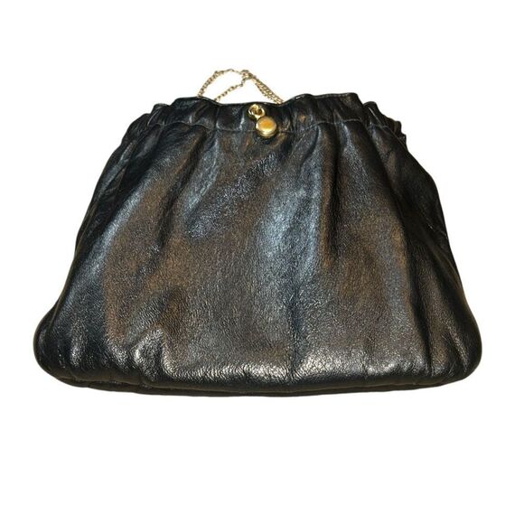 Vintage Ande Black Leather Clutch Evening Bag Purse Handbag Shoulder Bag - Picture 7 of 12